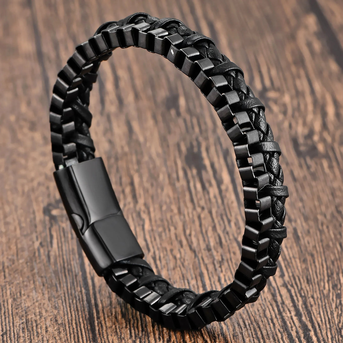 Classic Stainless Steel Leather Bracelet For Mens Chain Wristband Business Charm Jewelry Accessories for Dad Boyfriend