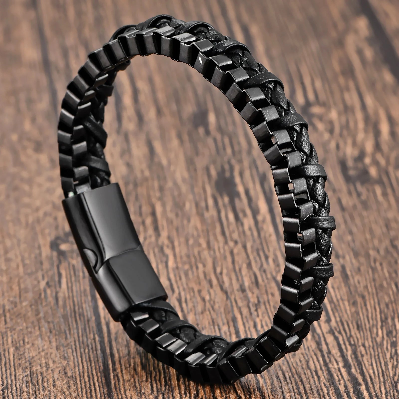 Classic Stainless Steel Leather Bracelet For Mens Chain Wristband Business Charm Jewelry Accessories for Dad Boyfriend