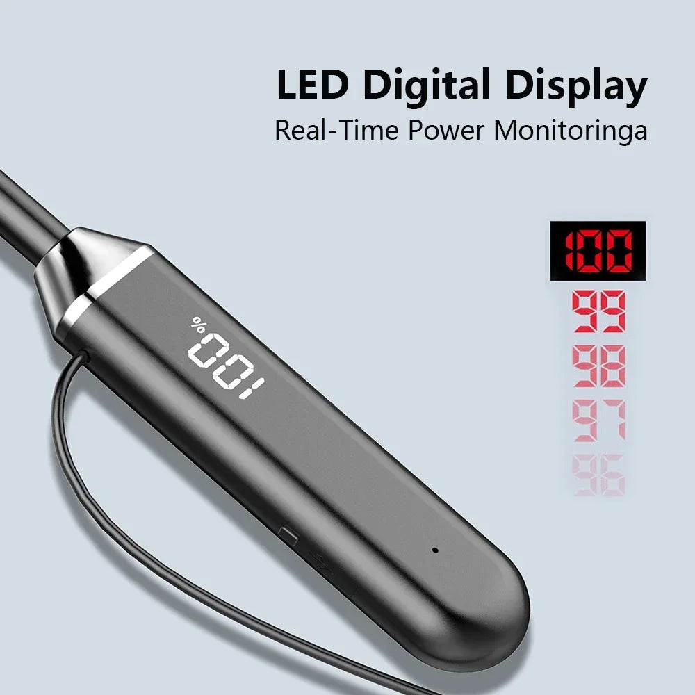 Neckband wireless connection compatible 5.2 LED headphones High sound quality stereo power display Magnetic Bluetooth earphones