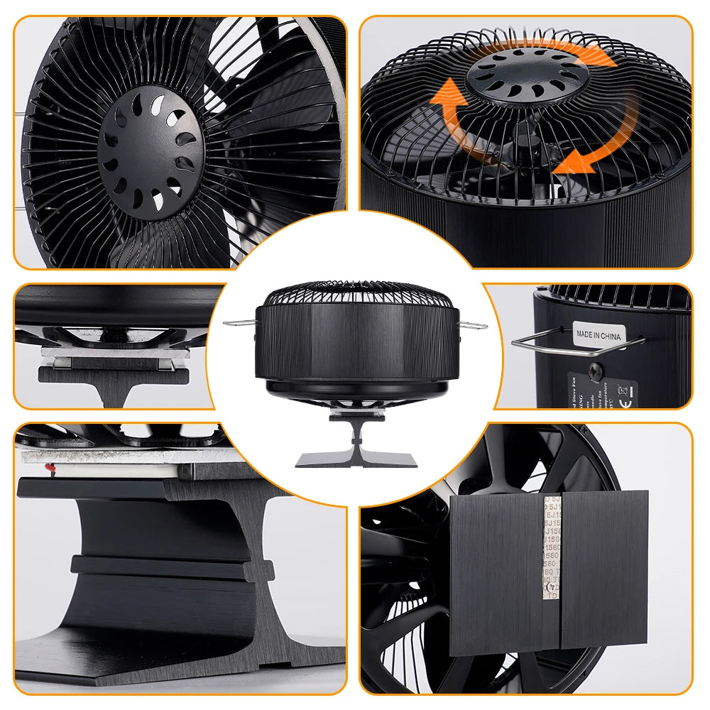 5 Blades Stove Fan Heat Powered Round Log Wood Fireplace Fan Burner Quiet Free-standing Home Warmer Efficient Heat Distribution