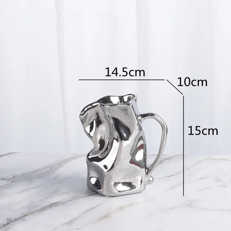 Ceramic Vase Irregularly Pleated Bottle Handle Shape Flower Hydroponics Accessories Room Decoration Vases Pots Terrarium