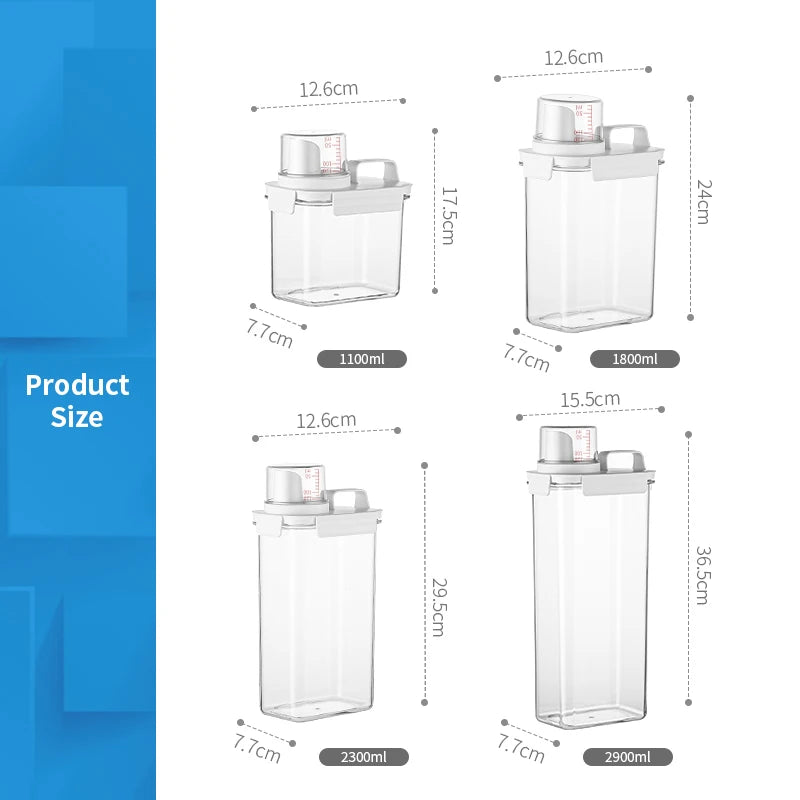 Laundry Detergent Dispenser, Clear Laundry Soap Dispenser, Airtight Food Storage Container with Measuring Cup, Home Supplies