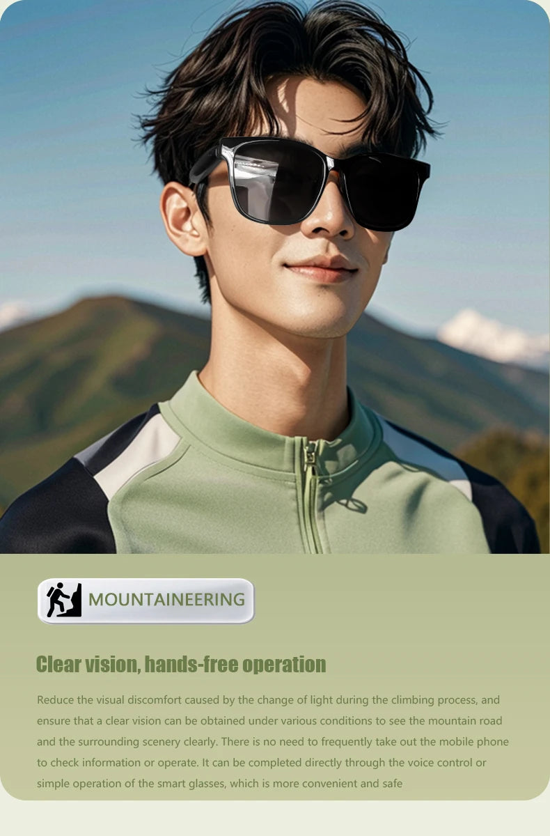 LIGE Fashion AI Smart Bluetooth Glasses Voice Assistant Bluetooth Call Playing Music Men Women Smart Sunglasses Camera Control