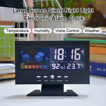 Electronic Alarm Clock Digital Alarm Clock Weather Station Time Temperature Humidity Display Clock with USB Cable Sound Control