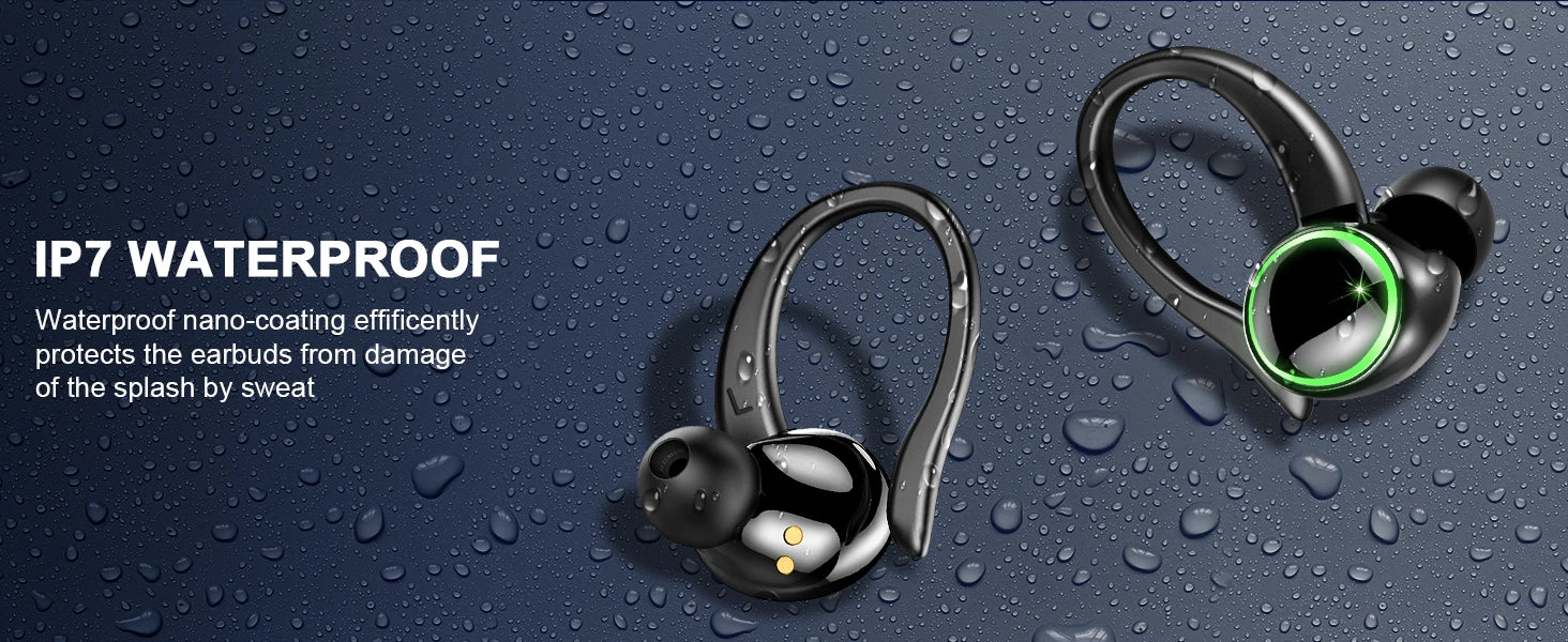 Headphones Bluetooth 5.3 Wireless Bass Stereo Over Ear Earbuds ENC Noise Cancelling Mic with Earhooks 48H Playback LED Display