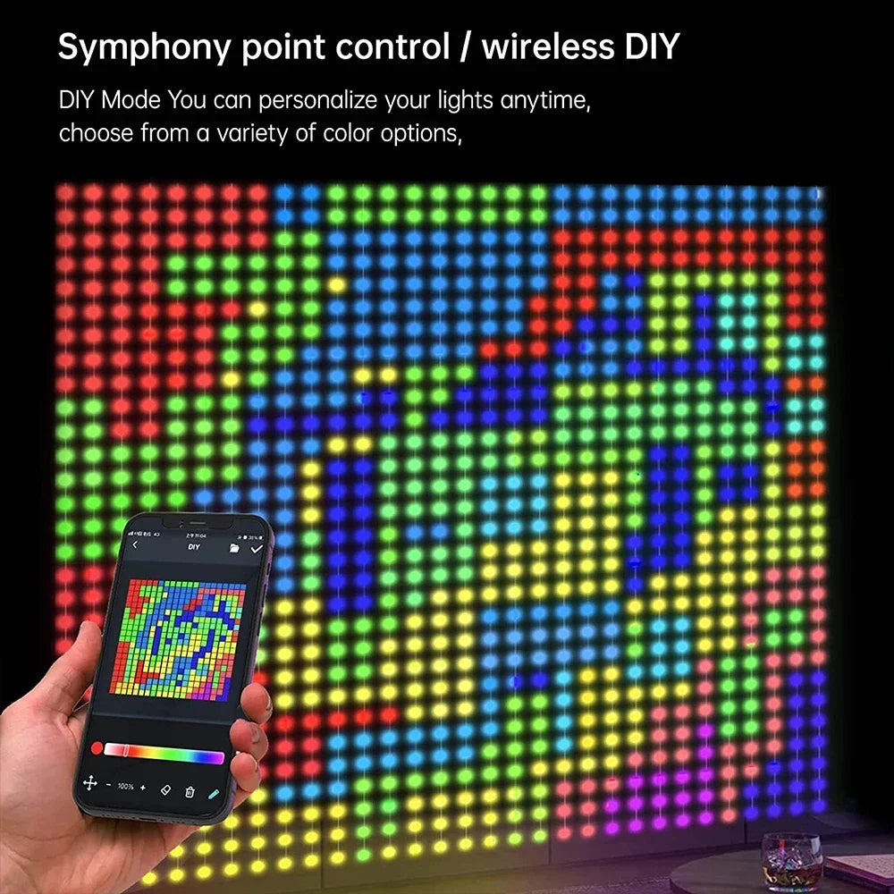 Smart LED Curtain Light APP Control RGB Dimmable DIY Pattern Music Ambient Lighting For Home Holiday Party Christmas Decoration