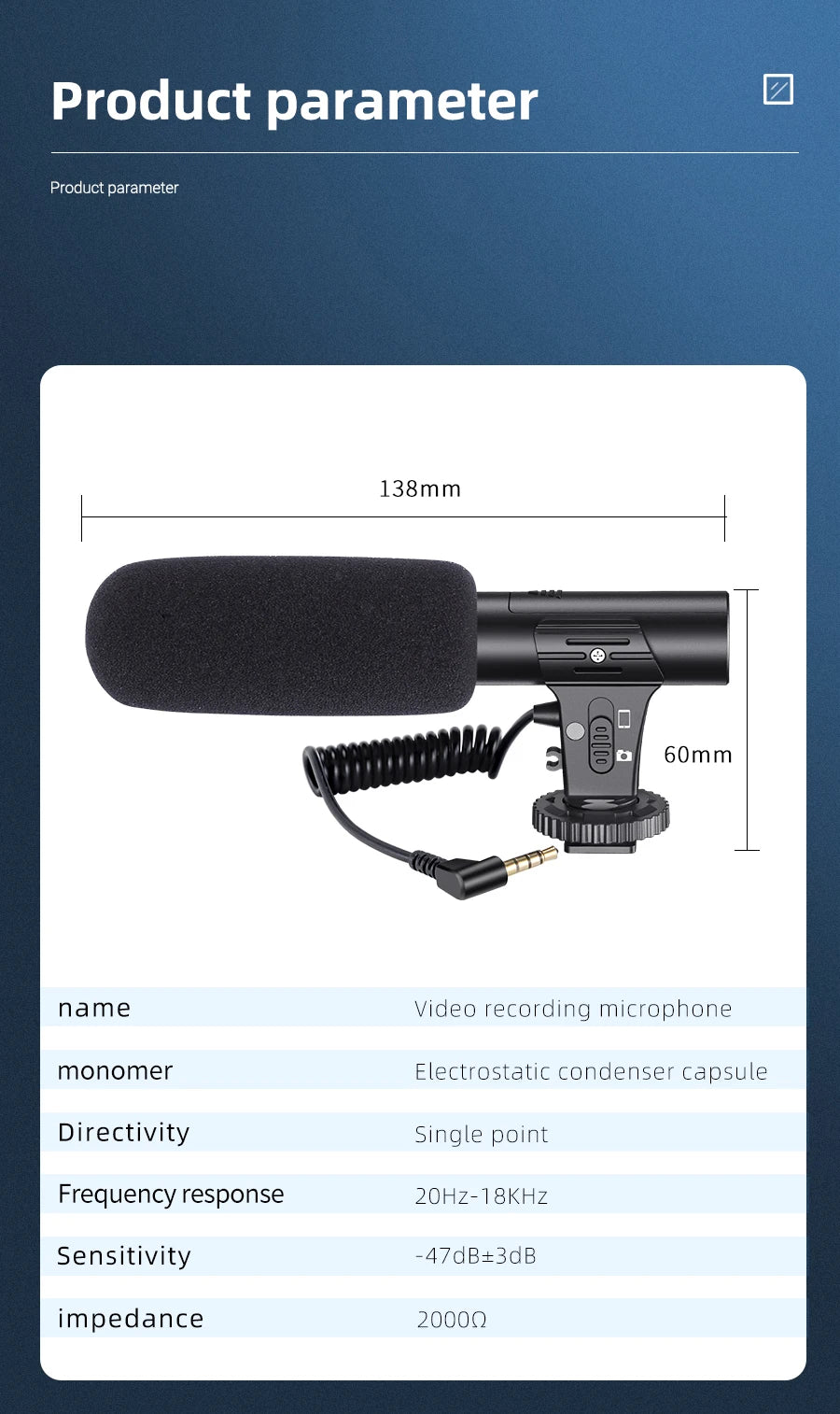 MAMEN Video Recording Microphone with Long Spring Cable Plug and Play for Phone SLR Camera for Vlog Interview Podcast Microfone