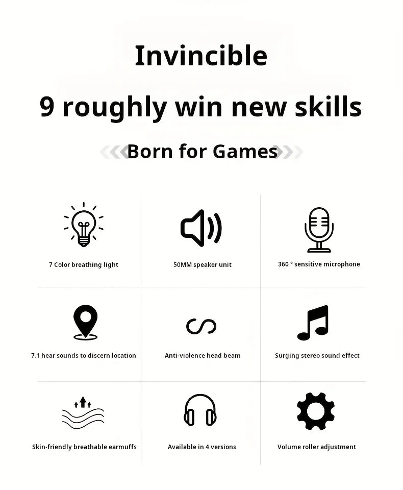 New Wired Gaming Headphones With Microphone LED Light Surround Sound Portable Audio Headphone For Computer Professional Head