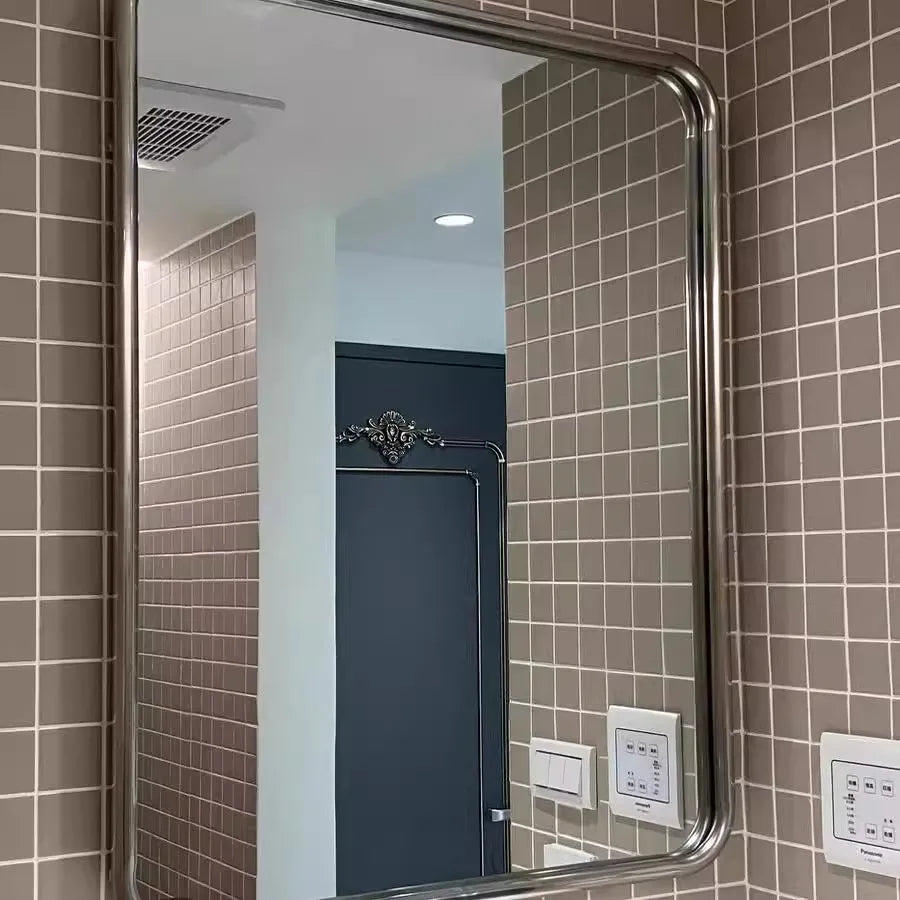 French Art Home Decoration Wall-Mounted High-Definition Mirror Customized Stainless Steel Frame Round, Square Dressing Mirror