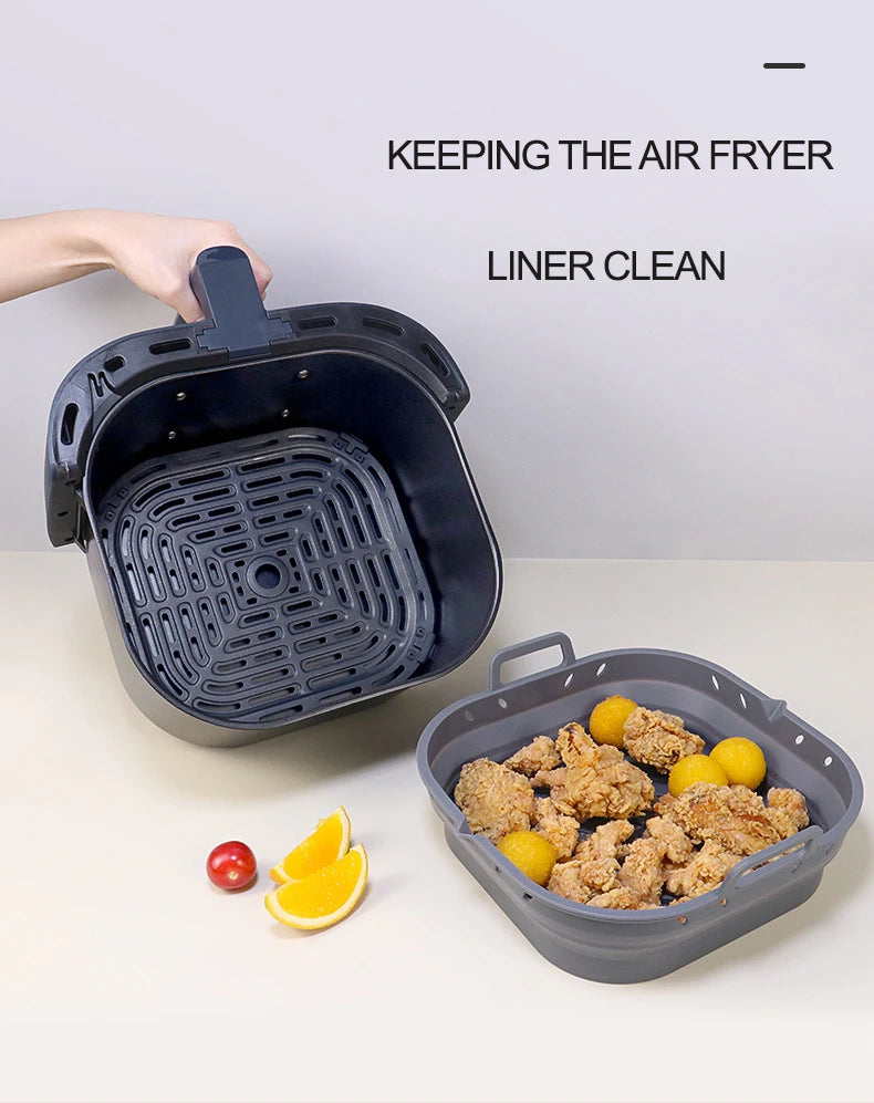 Square Silicone Air Fryer Liners Reusable Silicone Basket Easy to Clean Air Fryers Pot for 5.8 to 8 Qt Air Fryer Baking Tray