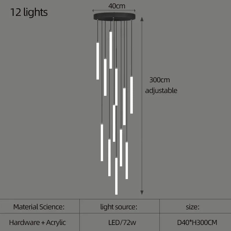 Villa Hanging Pendant Light Rotating Linear Staircase Acrylic Chandelier For Home Living Room Lobby Restaurant Luminaires Decora