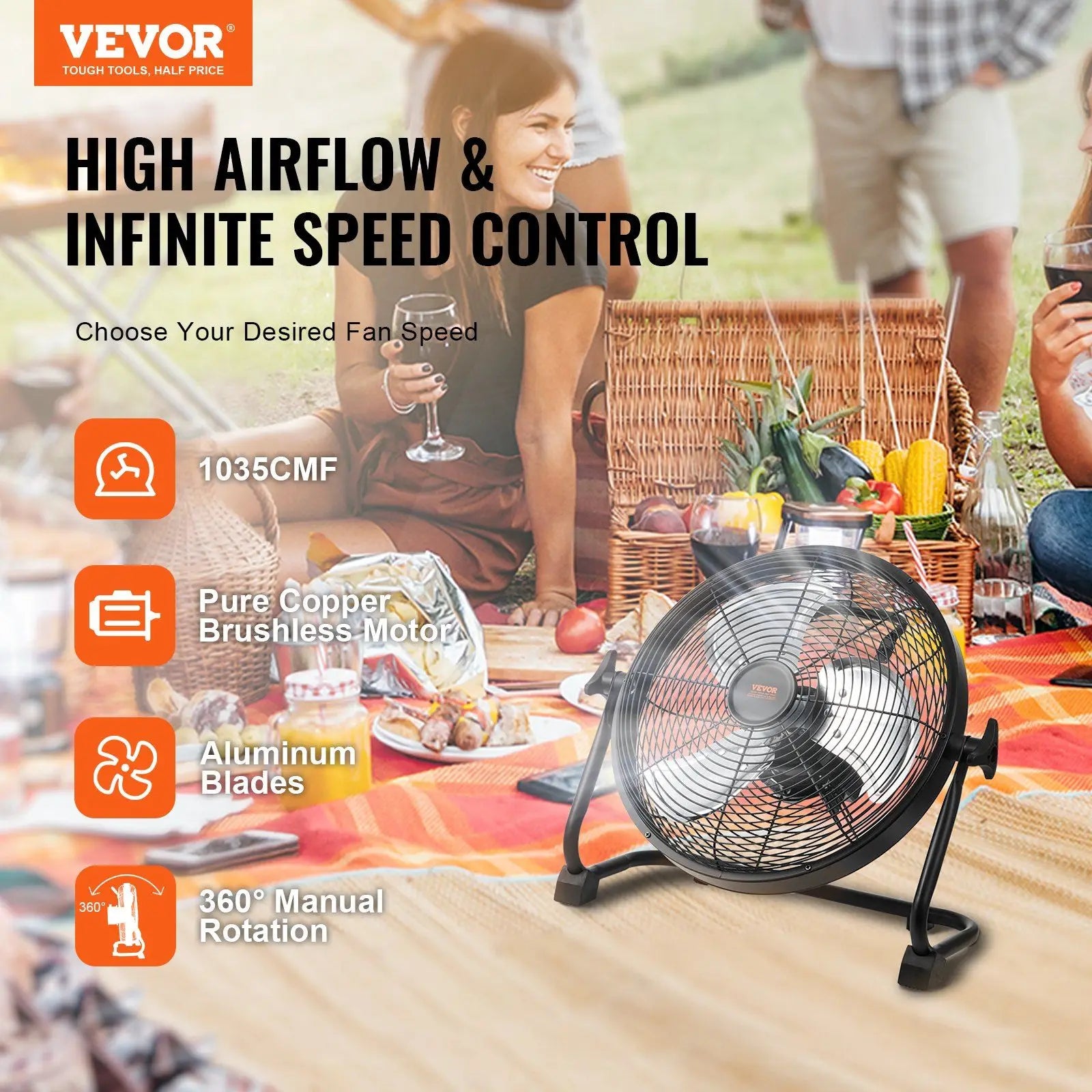 Cordless Fan 12 in, Portable Quiet Personal Fan for Home or Office, 360 Degree Manual Pivoting Head, Stepless Speed Regulation H