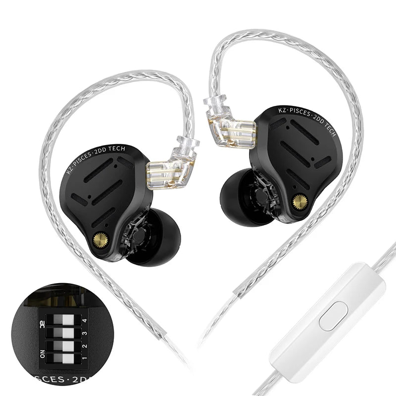 KZ Pisces 2DD Dynamic Drive Earphones Adjustable Earbuds HIFI In Ear Wired Gaming Earphones 2PIN 3.5MM Type-c Plug Cable