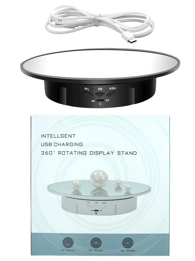 Motorised Rotating Mirror Display Stand,360 Degree Turntable, Jewellery Holder,USB Power Supply, Rotating Shooting, Three Speeds