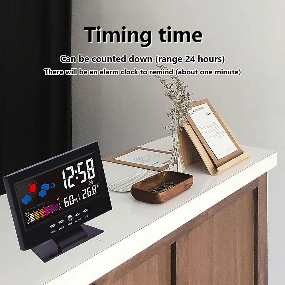 Weather Clock With Time Date Week Temperature Humidity Display Weather Forecast Function With Voice-activated Backlight Function