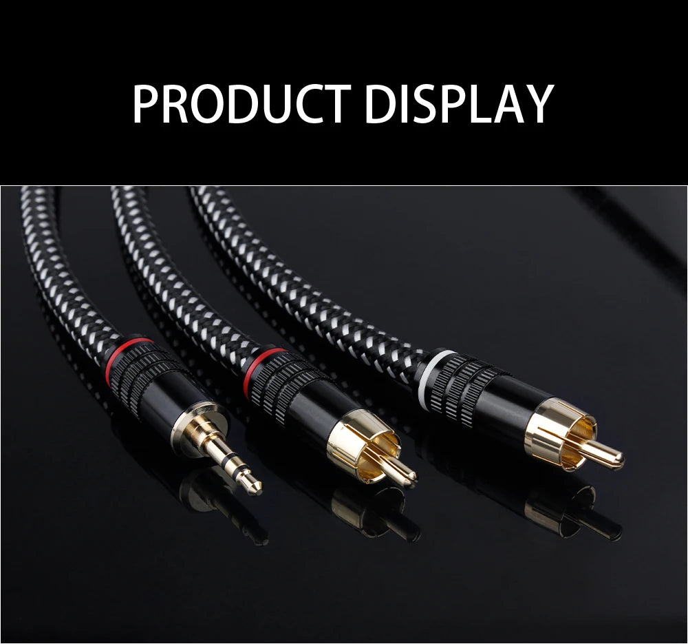 YYAUDIO HIFI 6N OFC Conduct 3.5mm to 2RCA Audio Cable Gold plated Plug 3.5mm Jack for Speaker Decoder Amplifiers