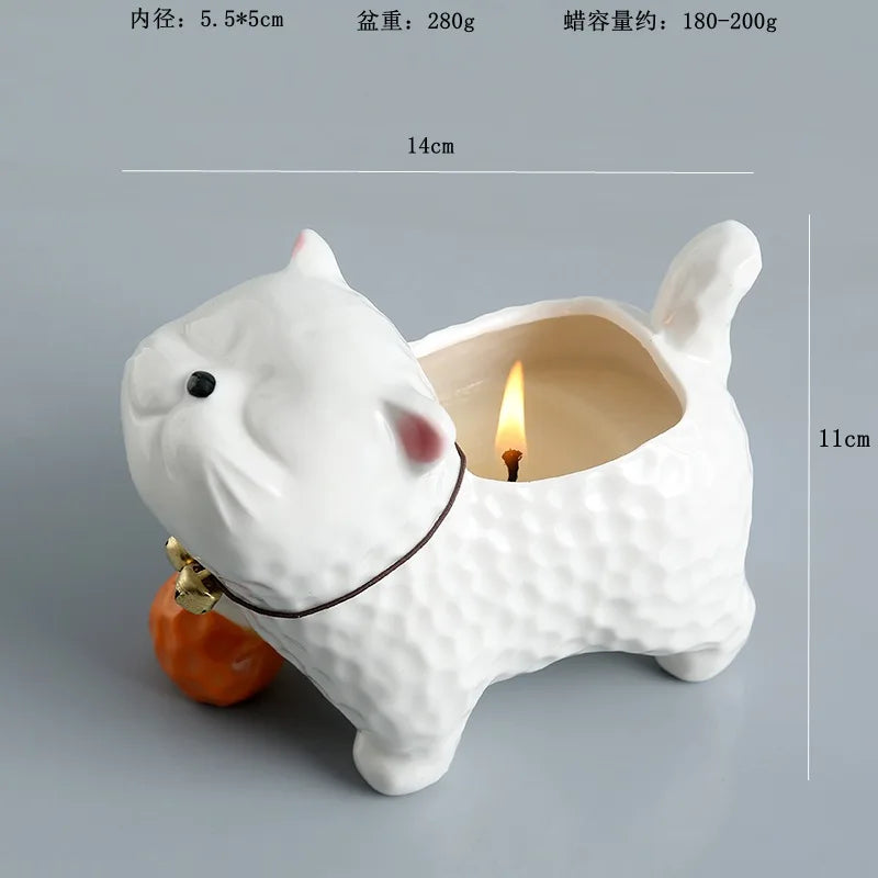 Cartoon Cat Candle Holder Ceramic Craft Atmosphere Festival Home Decoration Creative Cartoon Cat Animal Succulent Plant Pot