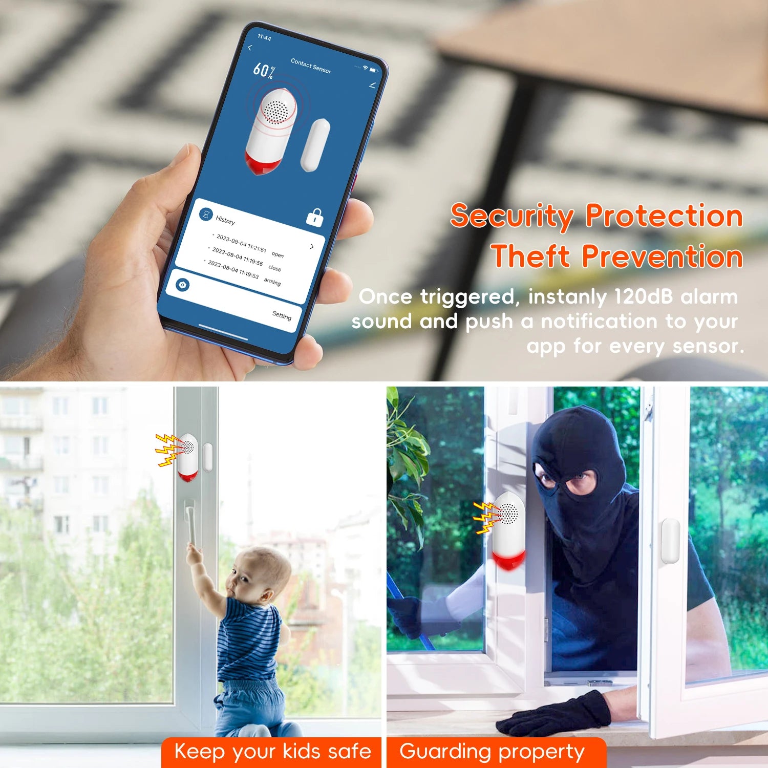 Tuya Smart WiFi Door Window Sensor 100dB Siren LED Flashing Light Smart Life App Control Wireless Home Safety Security Alarm