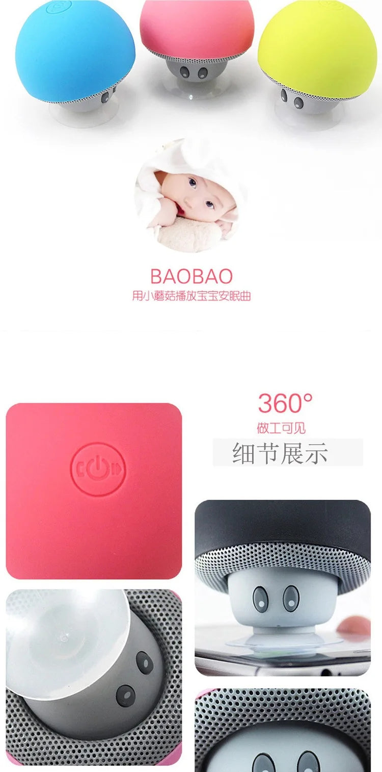 Mini Bluetooth Speakers Cute Mushroom Design Portable Wireless Sound Box For PC Suction Cup Phone Holder Walkman for Girls Pink