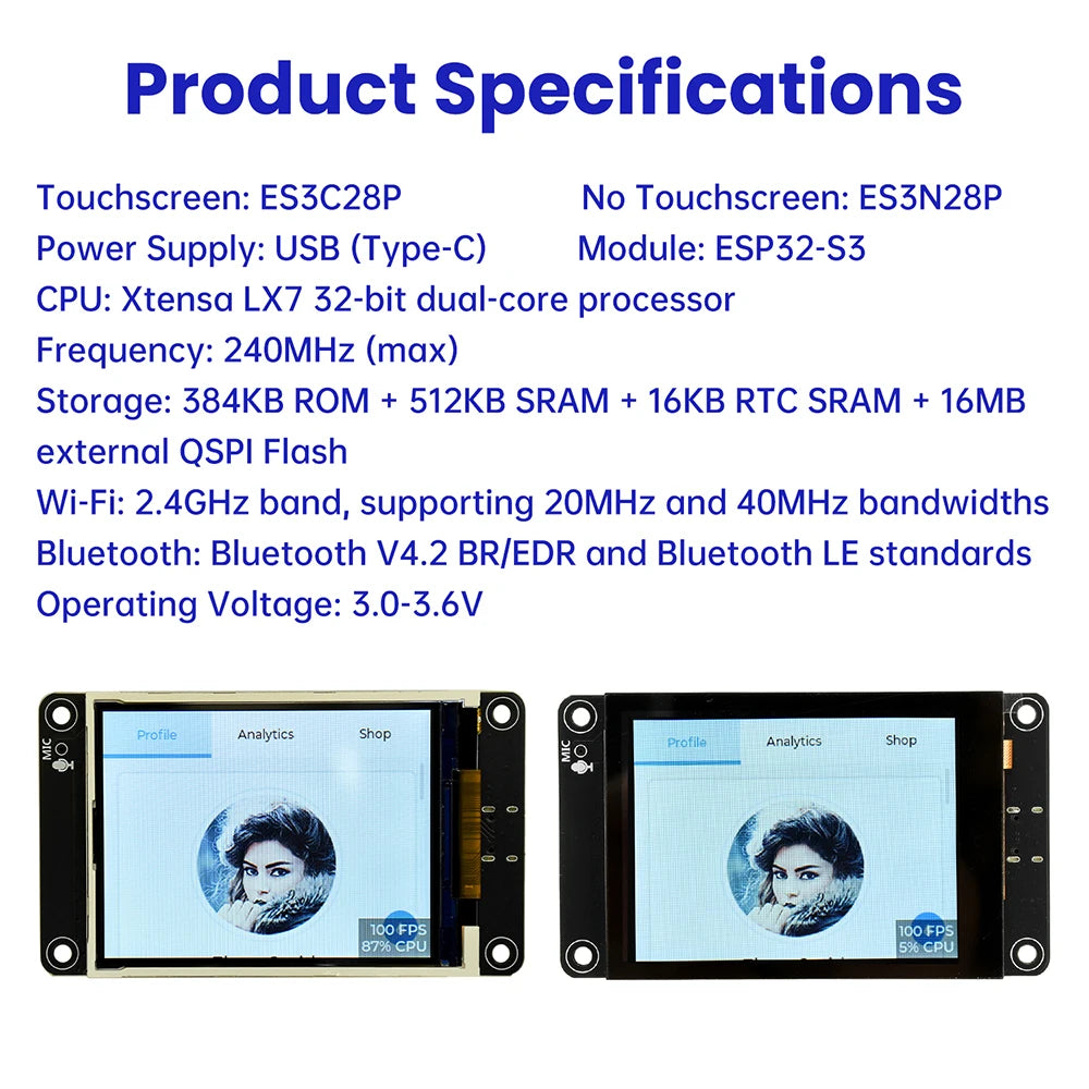 ESP32-S3 ESP32 S3 2.8-inch TFT Module Touch Screen Development Board With WiFi Bluetooth Smart AI Display 240x320 IPS Screen