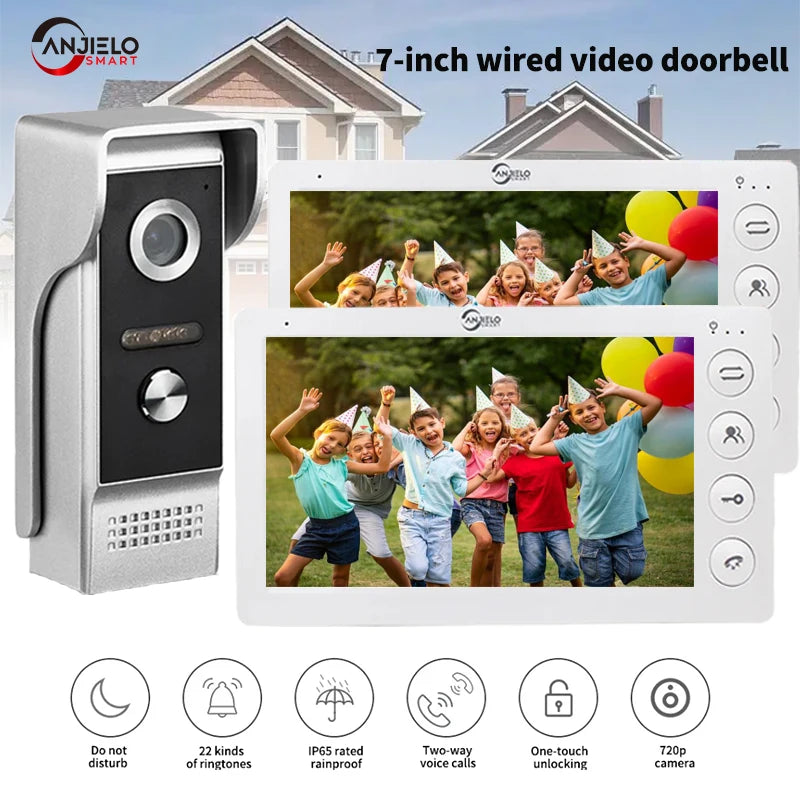 ANJIELO7-inch video intercom outdoor unit waterproofcold-proof home nightvision lock unlocking system  protection metal doorbell