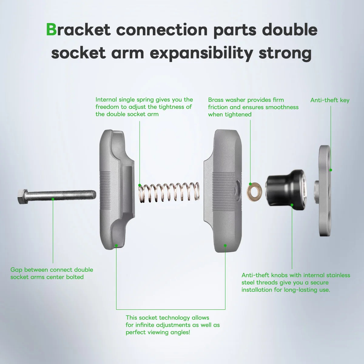 FANAUE Aluminum Alloy Mobile Phone Holder Ball Head Connecting Rod Anti-Theft Stable Compatible With 25mm Ball Head Accessories