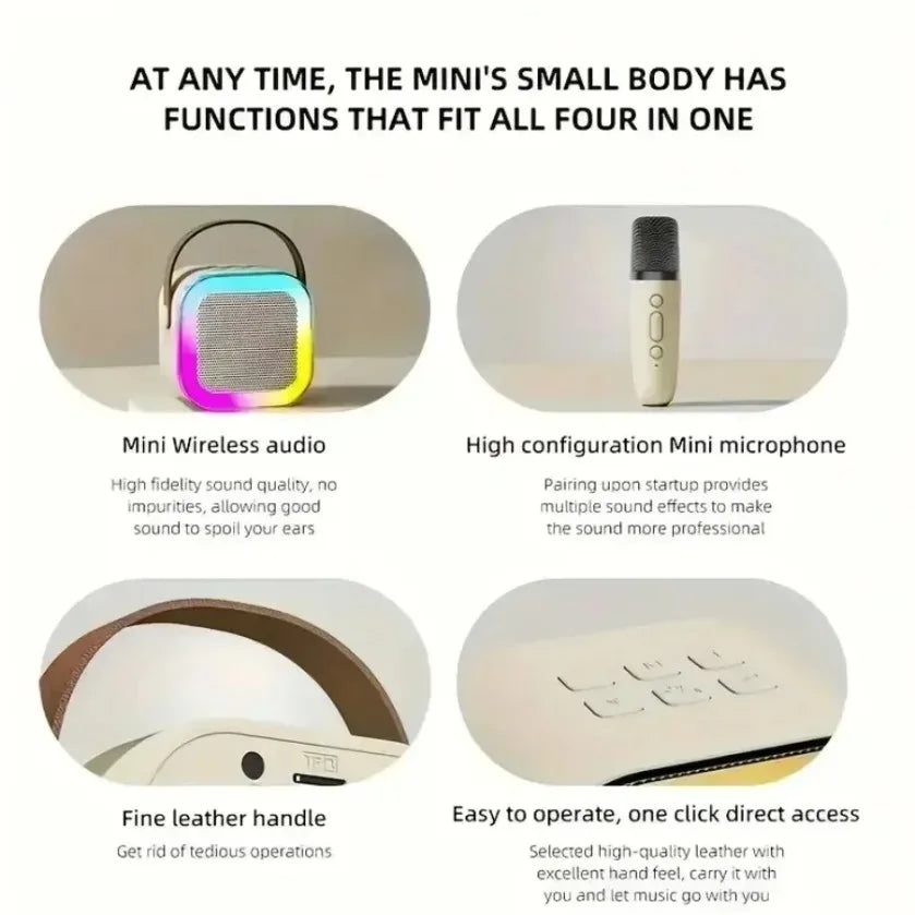Portable Bluetooth 5.3 Karaoke Speaker 3D Surround Sound with 1-2 Wireless Microphones Home Family Singing for Aux/U Disk/TF
