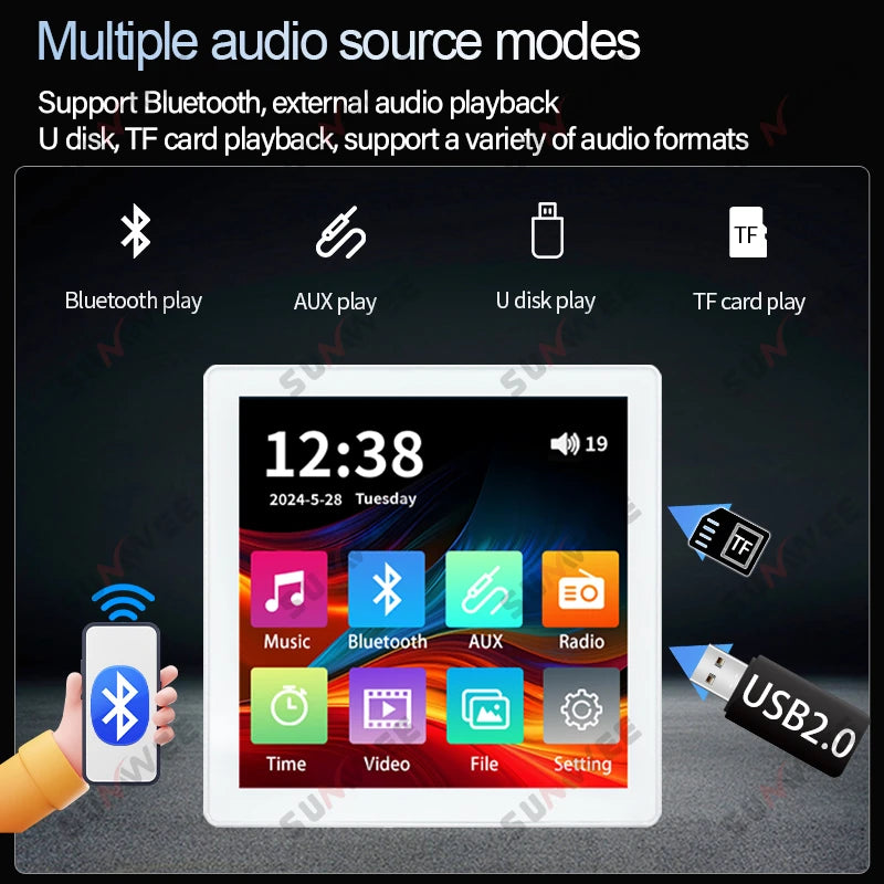 Audio power Amplifiers bluetooths touch screen Background music controller AUX FM Radio home theater systems sound control panel