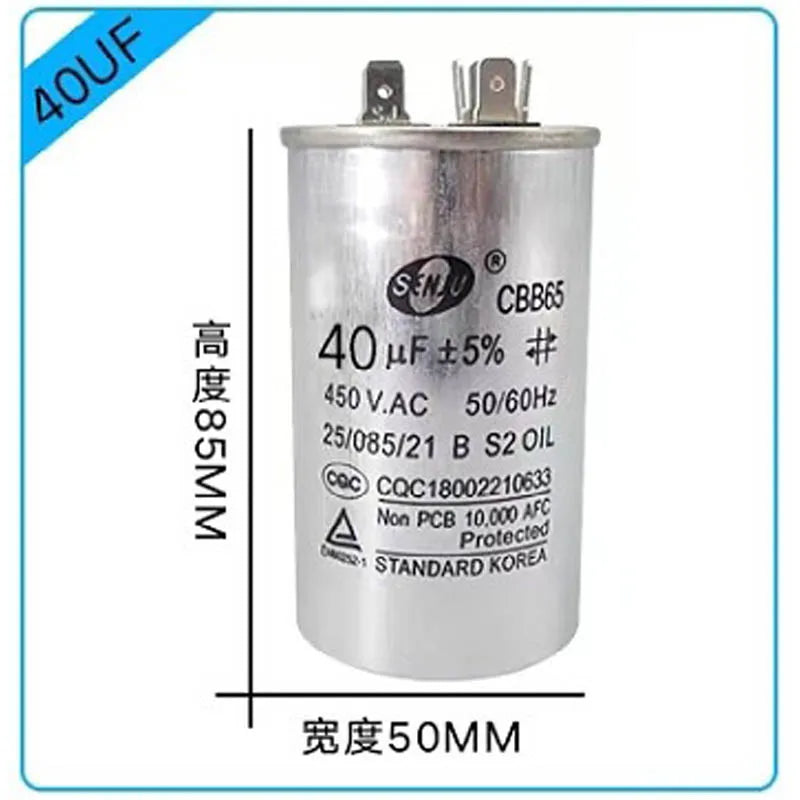 20UF25UF30UF 35UF 40UF 45UF 50UF 55UF 60-100UF CBB65 Air Conditioner Capacitor Compressor Motor Runs Starting Capacitor 450VAC