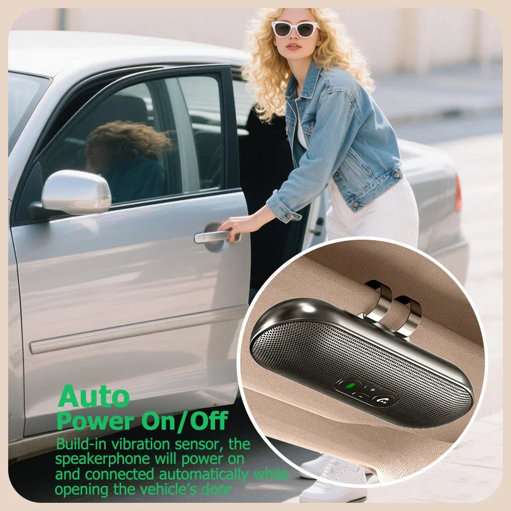 Bluetooth 5.4 Car Kit Handsfree Dual 3W Speakerphone Sun Visor Speaker Mp3 Player Wireless Music Receiver With Voice Assistant