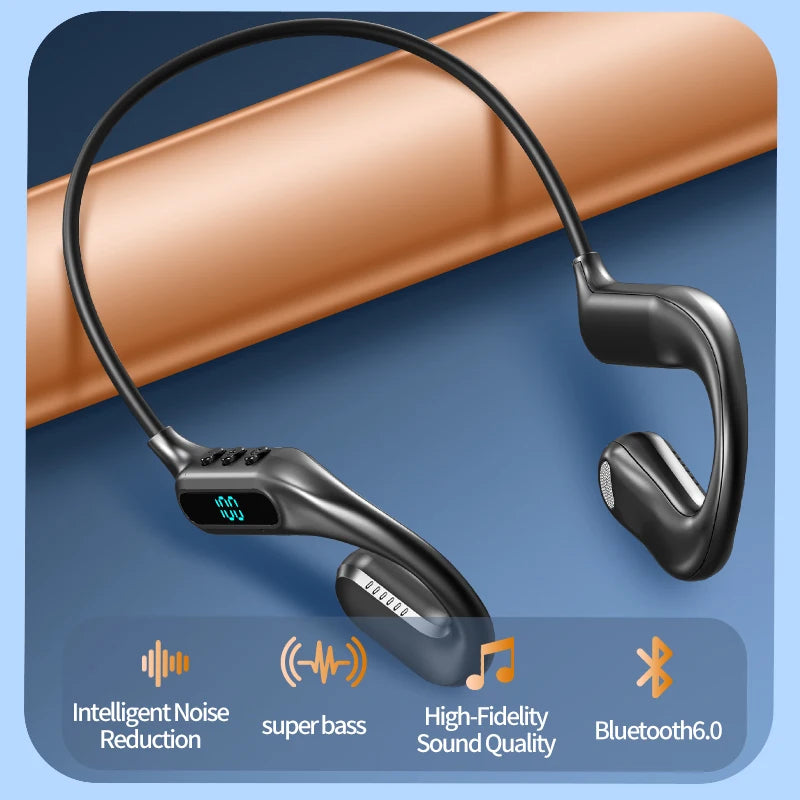 Bluetooth 6.0 Air Conduction Headphone Wireless Waterproof Sports Headset HiFi Stereo Noise Reduction Music Ear Hook Earbuds