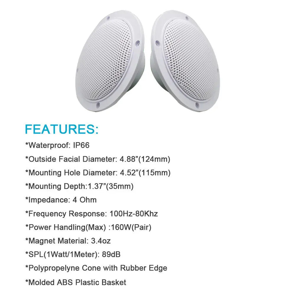 STUDIOFINIX 2PCS 4" Waterproof Ceiling Bluetooth Speakers - 160W Marine Speaker Kit for Bathroom Kitchen Home Outdoor Camper