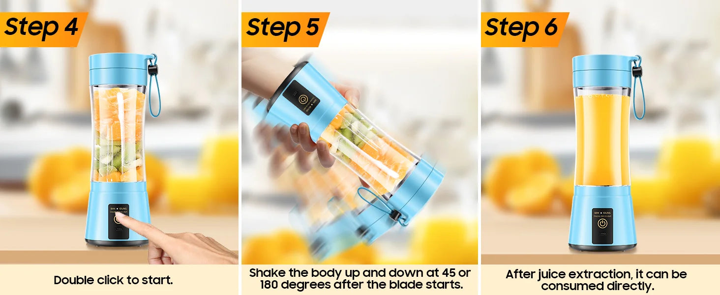 Portable Blender Electric Juicer Stainless Steel Blade 380ml Mini Juice Cup Smoothie Juice Blender Suitable for Commuting