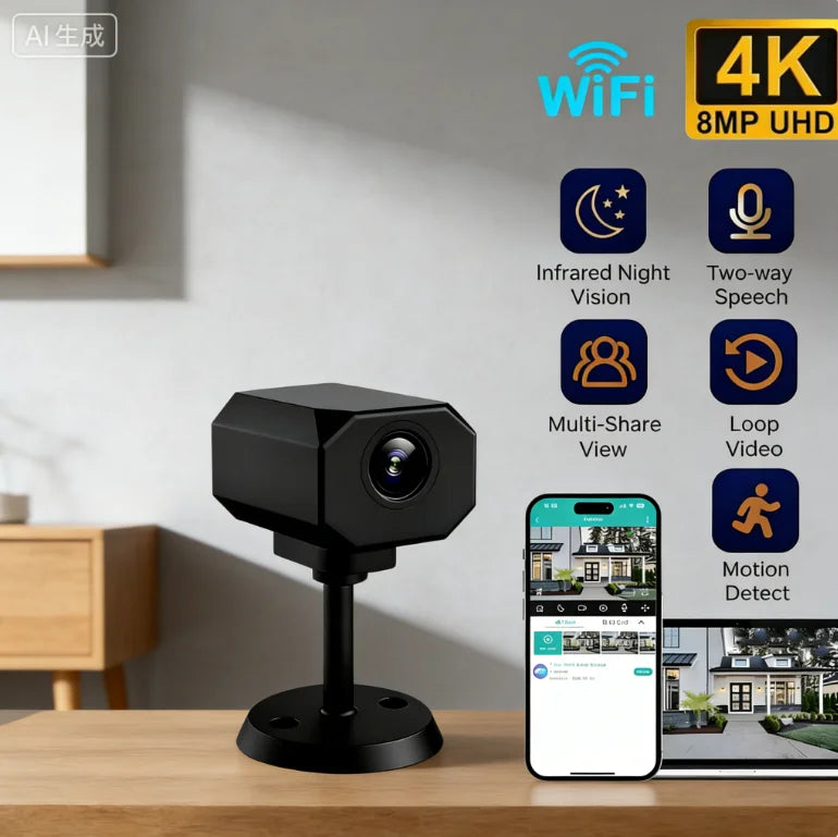 4K HD WiFi Mini Security Camera Smart Home Indoor IP Surveillance with APP Remote Monitoring Lightweight Portable Design 2026