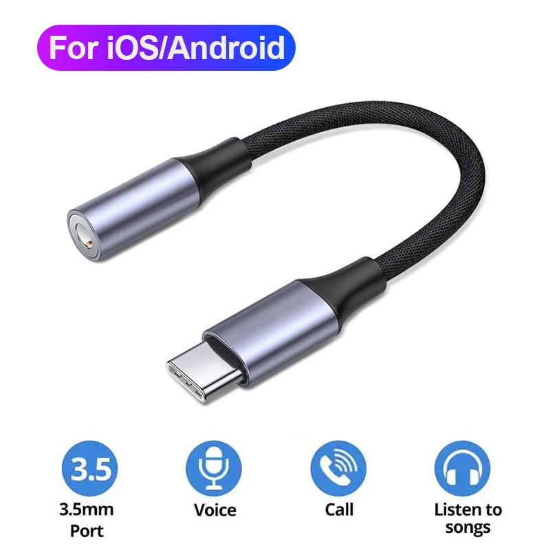 USB C to 3.5mm Headphone Adapter for iPhone Sumsang Huawei Xiaomi Redmi Poco Pixel 3.5mm Jack Earphone AUX Audio Adapter Cable