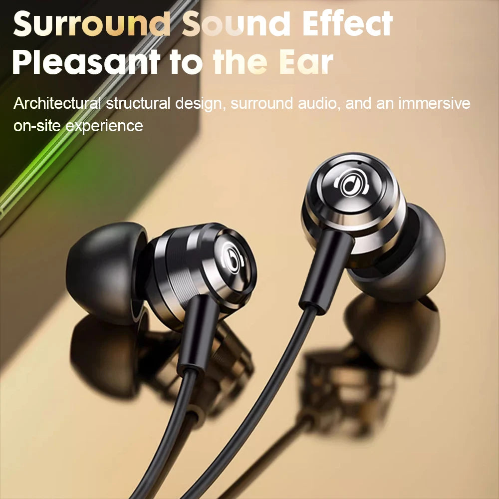 J109 Wired Earbuds Superior Sound Quality In-Ear Headphones with Type-C & 3.5mm Jack HiFi Stereo Metal Headphones with Mic