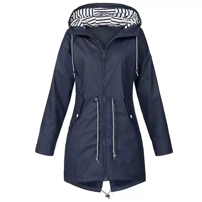 Waterproof Raincoat Casual Basic Outdoors Trench Lightweight Drawstring Jackets Hiking Clothes for Women Womens