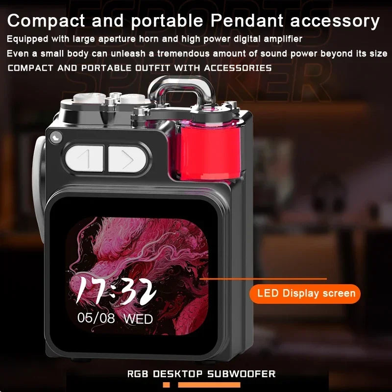 Portable Wireless Bluetooth Speaker Stereo Surround Metallic Outdoor Speaker LED Display Screen with RGB Desktop Subwoofer