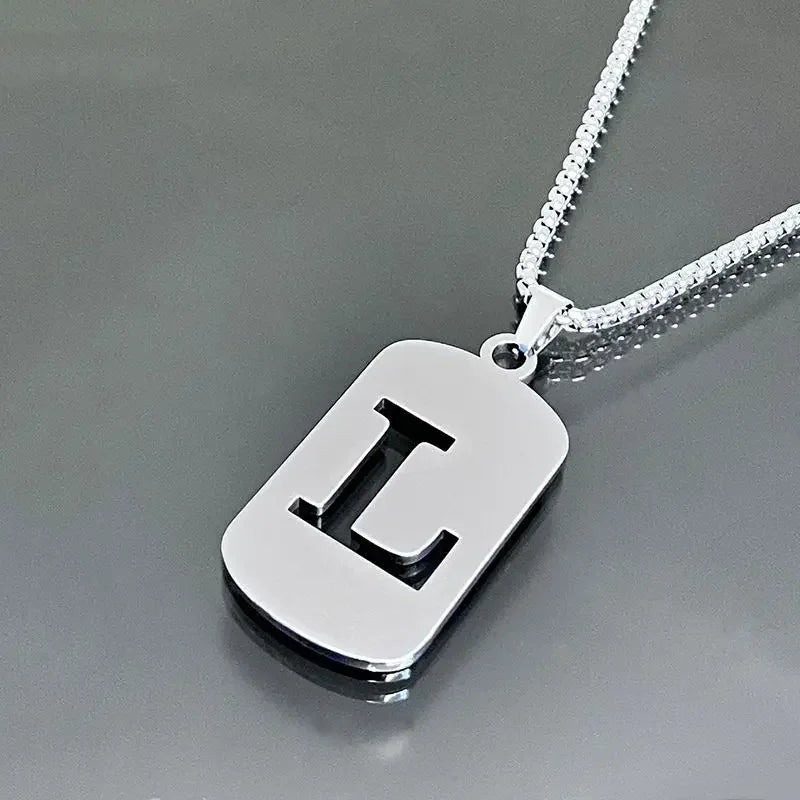 Fashion Punk A-Z Initial Tag Letter Stainless Steel Pendant Necklaces for Men Women Wholesale Jewelry Lot Collar Jewelry Goth