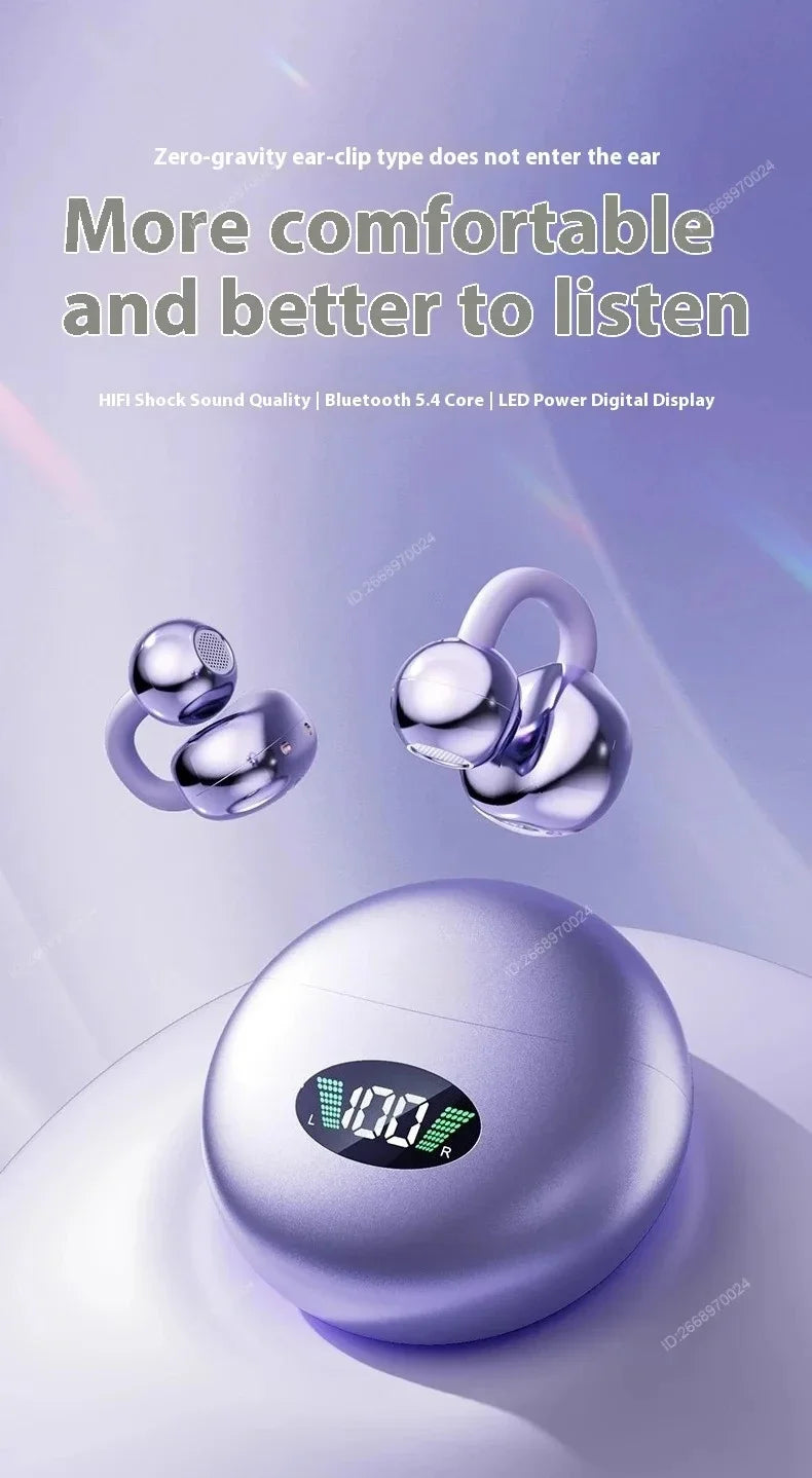 Premium Clip-on Earphones Wireless Bluetooth Earbuds Sound Quality Long Battery Life Perfect for Sports Headphones With Micphone