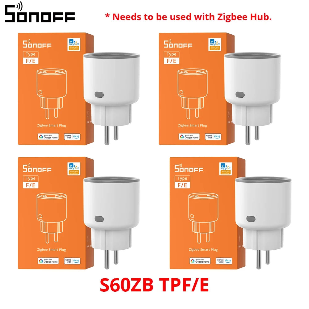 SONOFF S60ZBTPF EU 16A iPlug Zigbee Smart Plug Smart Home Outlet Socket with Energy Monitoring Supports Alexa Google Home