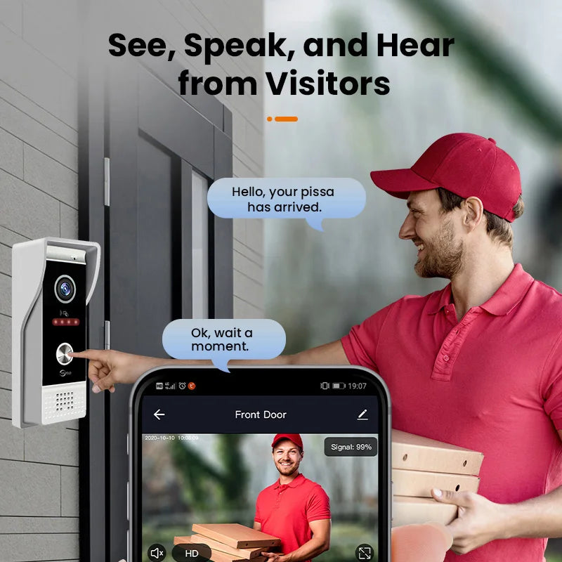 ANJIELO Video Doorbell Lock for Homes and Apartments1080P IC Card Unlocking Metal Doorbell Video Intercom System Graffiti Smart