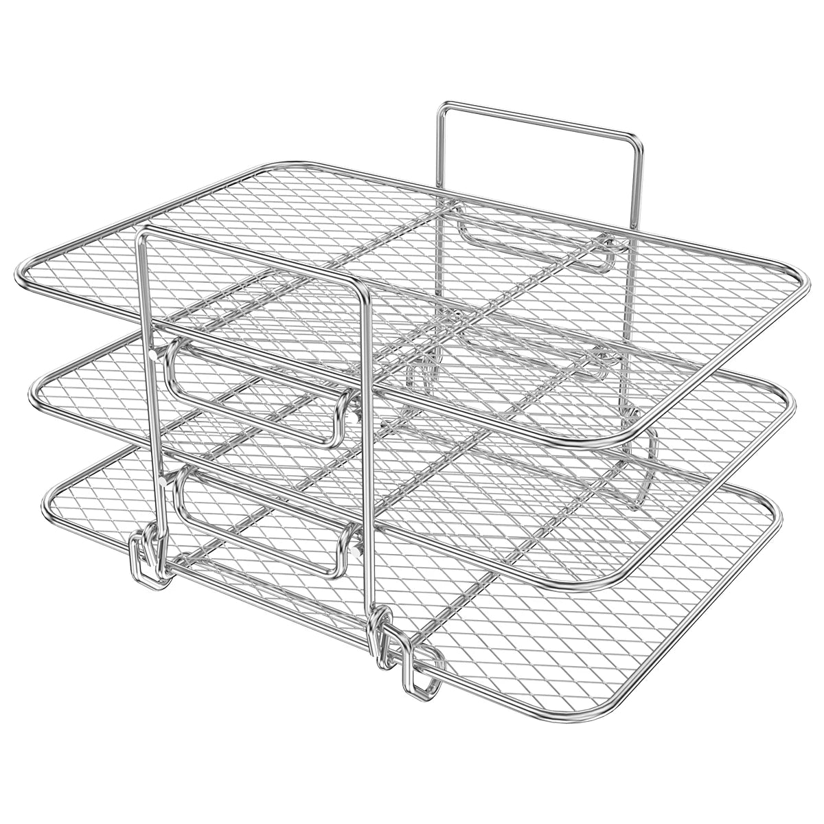 3-layers Air Fryer Rack Stackable Grilling Rack Stainless Steel Airfryer Oven Grill Steamer Cooker Kitchen Gadgets Cooking Tools