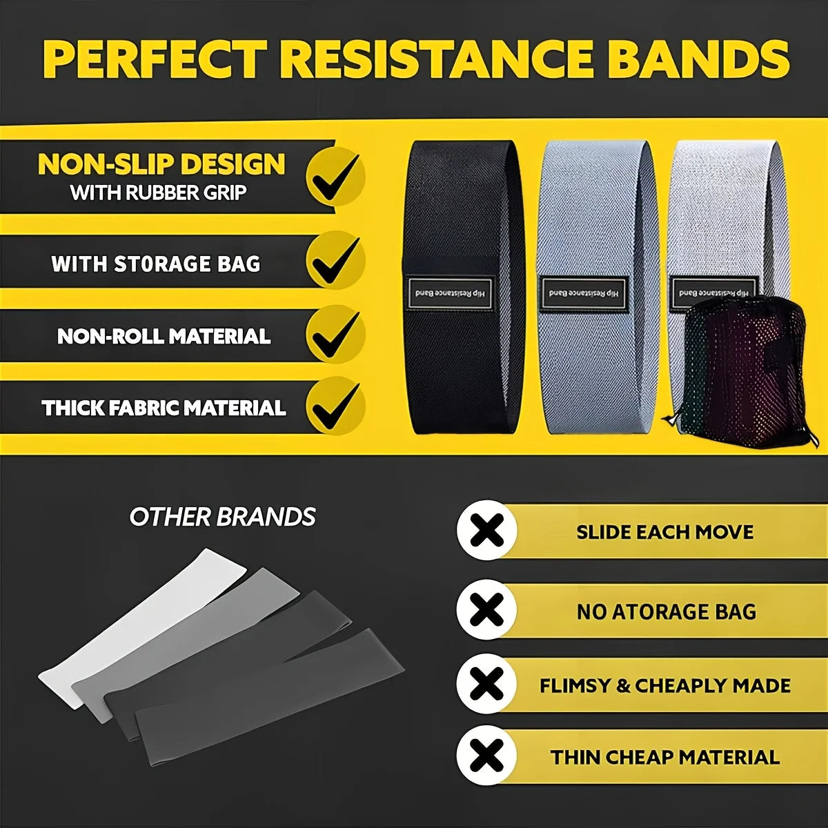 3pcs Yoga Pilates Strength Training Elastic Resistance Bands for Legs and Butt urable Fitness for Home Workouts, Yoga, Pilates
