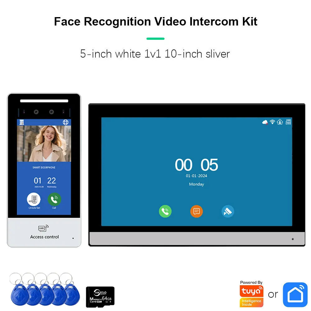 ANJIELO 5IN1 Unlock AI Face Recognition Video Intercom Smart Doorbell Villas High-rise Buildings Apartment Office TUYA Smart