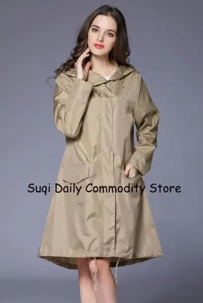 Fashion Women Lightweight Poncho Waterproof Long Raincoat Men Adults Outdoor Windproof Rain Coat Jacket Hiking Rainwear