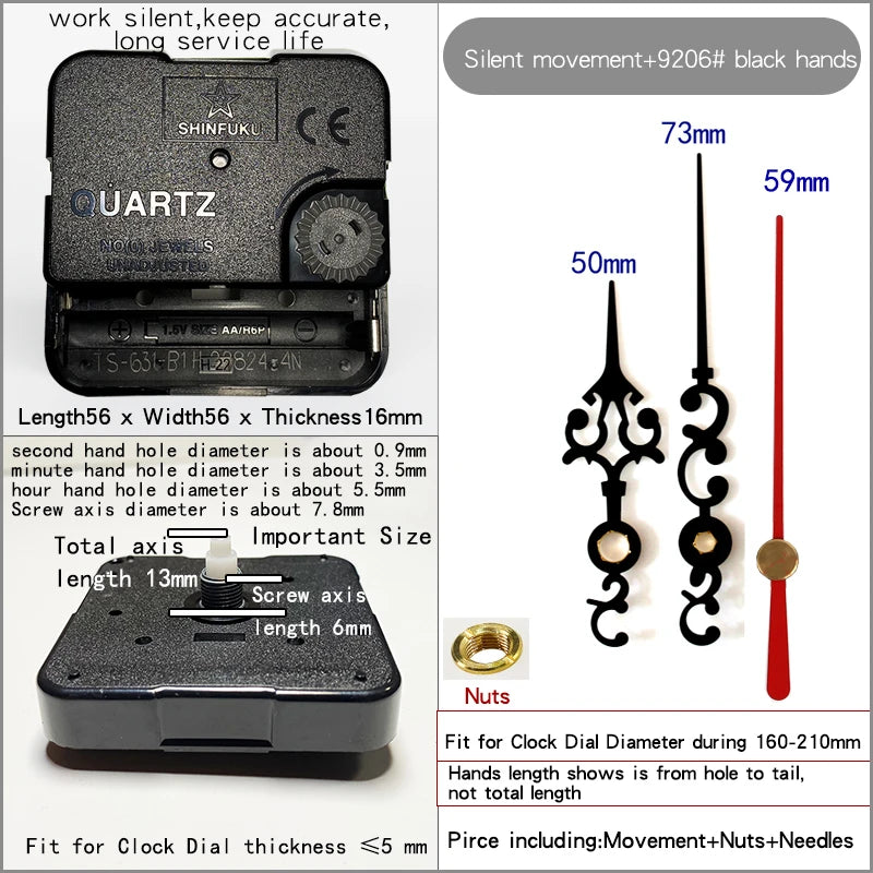 Clock Mechanism With Hands Silent Plastic DIY Accessory Kits Sweep Quartz Movement