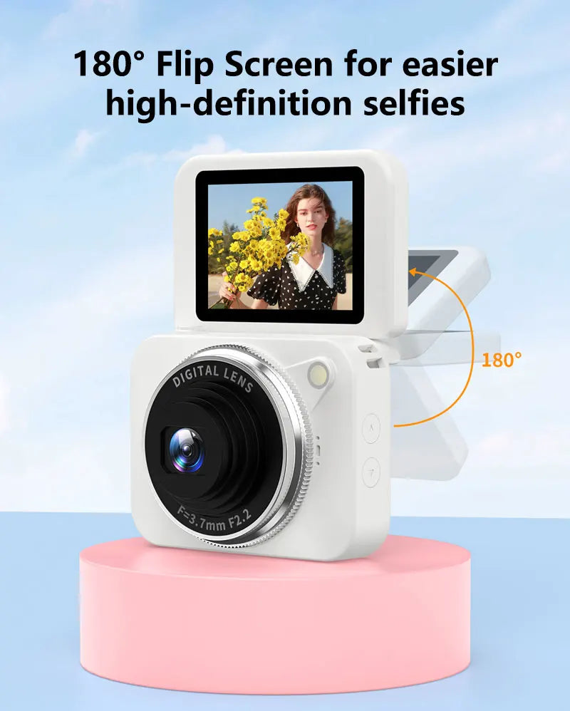 4K HD Pixel Camera 180° Flip-Up CCD Vlog Video Recorder for Selfies Student-Friendly Portable Compact Camera Gifts