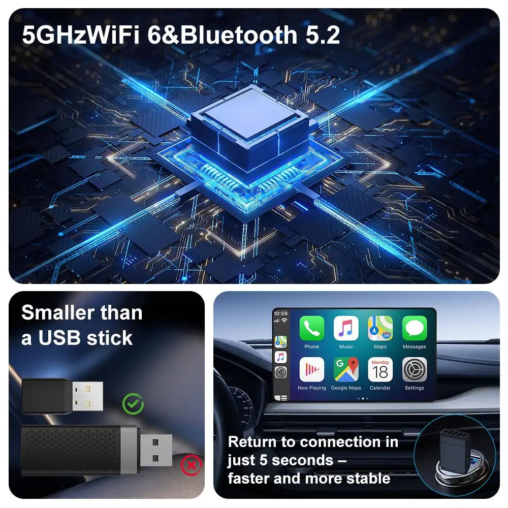 Wireless Adapter Smart Wireless CarPlay Android Auto USB Dongle WiFi Bluetooth Auto Connection OTA Upgrade for Original Cars