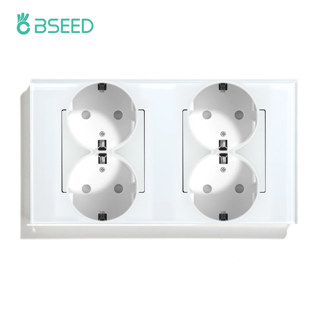 BSEED Touch Light Switch With EU Power Wall Sockets White Wall Led Switches 1/2/3Gang 1Way Crystal Glass Panel Dark Backlight